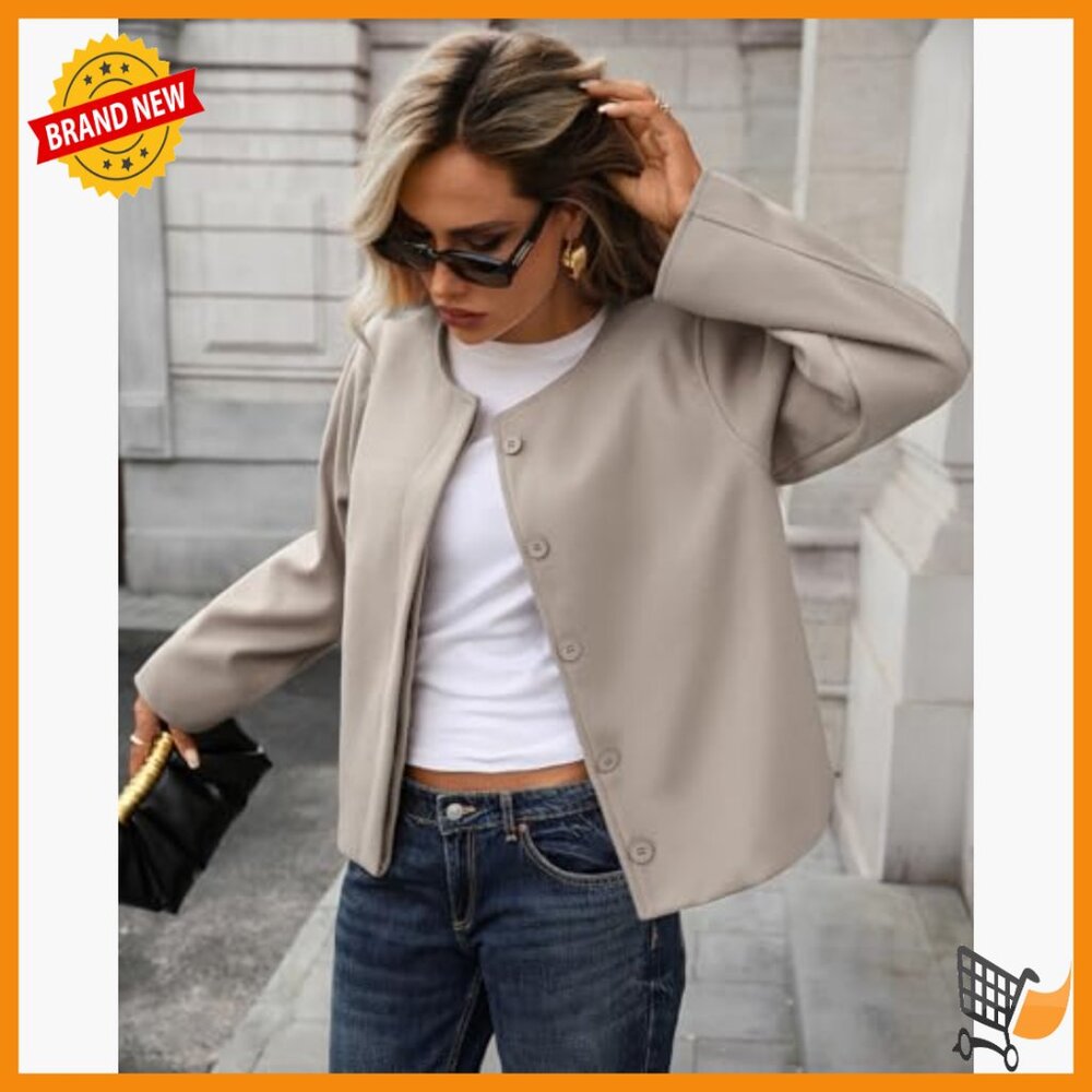 Cropped Wool Pea Coat, Button Down, Long Sleeve, … - image 2